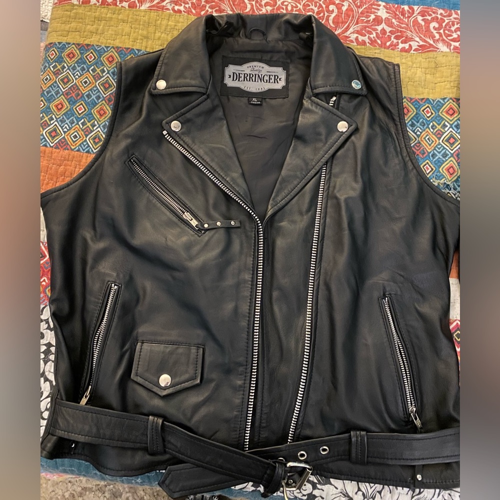 Women’s motorcycle leather vest and jacket